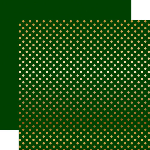 Echo Park - Dots and Stripes Collection - Christmas - Gold Foil Dots - 12 x 12 Double Sided Paper - Dark Green