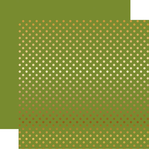 Echo Park - Dots and Stripes Collection - Christmas - Gold Foil Dots - 12 x 12 Double Sided Paper - Olive Green