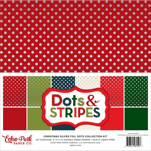 Echo Park - Dots and Stripes Collection - Christmas - Silver Foil Dots - 12 x 12 Collection Kit