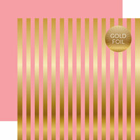 Echo Park - Dots and Stripes Collection - Gold Foil Stripe - 12 x 12 Double Sided Paper - Pink