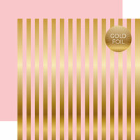 Echo Park - Dots and Stripes Collection - Gold Foil Stripe - 12 x 12 Double Sided Paper - Light Pink