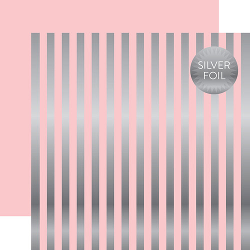 Echo Park - Dots and Stripes Collection - Silver Foil Stripe - 12 x 12 Double Sided Paper - Light Pink