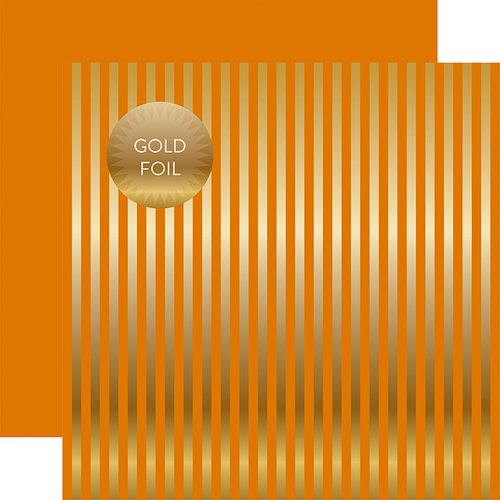 Echo Park - Dots and Stripes Collection - Autumn Gold Foil Stripe - 12 x 12 Double Sided Paper - Orange