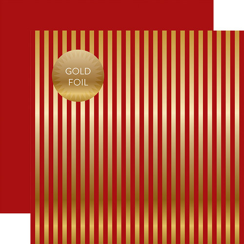 Echo Park - Dots and Stripes Collection - Autumn Gold Foil Stripe - 12 x 12 Double Sided Paper - Red