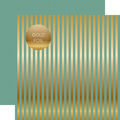 Echo Park - Dots and Stripes Collection - Autumn Gold Foil Stripe - 12 x 12 Double Sided Paper - Teal
