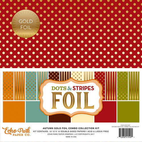 Echo Park - Dots and Stripes Collection - Autumn Gold Foil Combo - 12 x 12 Collection Kit