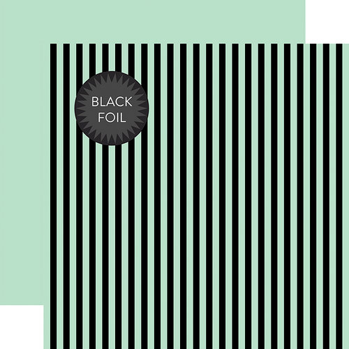 Echo Park - Dots and Stripes Collection - Black Foil Stripe - Halloween - 12 x 12 Double Sided Paper - Mint