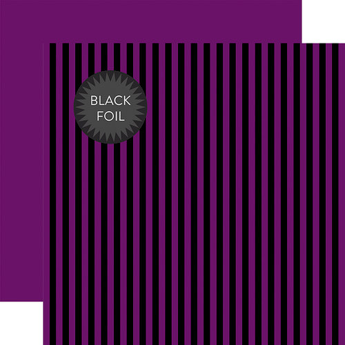 Echo Park - Dots and Stripes Collection - Black Foil Stripe - Halloween - 12 x 12 Double Sided Paper - Purple