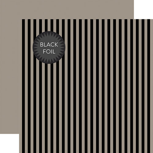 Echo Park - Dots and Stripes Collection - Black Foil Stripe - Halloween - 12 x 12 Double Sided Paper - Gray