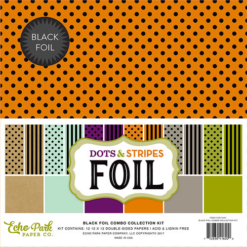 Echo Park - Dots and Stripes Collection - Black Foil Combo - Halloween - 12 x 12 Collection Kit