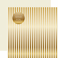 Echo Park - Dots and Stripes Collection - Christmas Gold Foil Stripe - 12 x 12 Double Sided Paper - Ivory