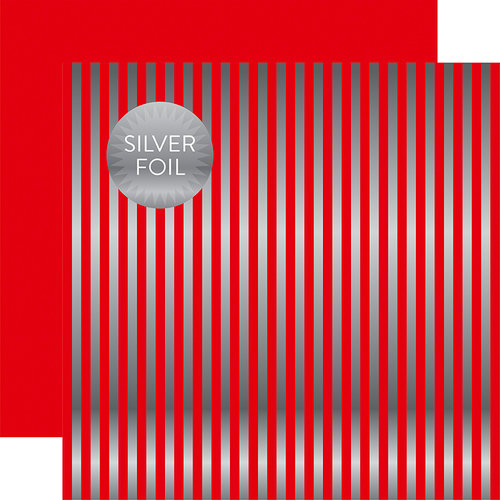 Echo Park - Dots and Stripes Collection - Christmas Silver Foil Stripe - 12 x 12 Double Sided Paper - Holly Berry