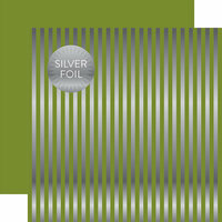Echo Park - Dots and Stripes Collection - Christmas Silver Foil Stripe - 12 x 12 Double Sided Paper - Olive Green