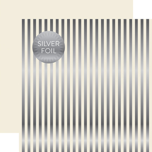 Echo Park - Dots and Stripes Collection - Christmas Silver Foil Stripe - 12 x 12 Double Sided Paper - Ivory