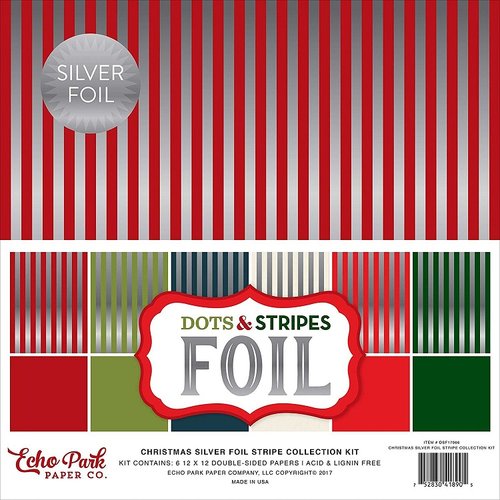 Echo Park - Dots and Stripes Collection - Christmas Silver Foil Stripe - 12 x 12 Collection Kit