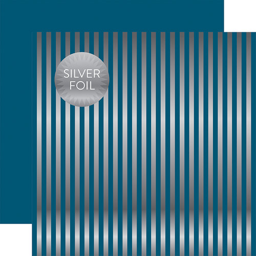 Echo Park - Dots and Stripes Collection - Silver Foil Stripe - 12 x 12 Double Sided Paper - Medium Blue