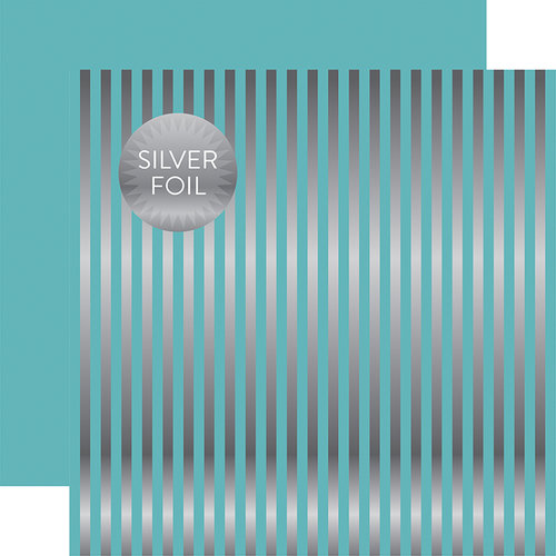 Echo Park - Dots and Stripes Collection - Silver Foil Stripe - 12 x 12 Double Sided Paper - Light Blue