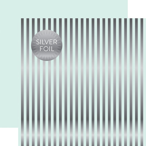 Echo Park - Dots and Stripes Collection - Silver Foil Stripe - 12 x 12 Double Sided Paper - Ice Blue