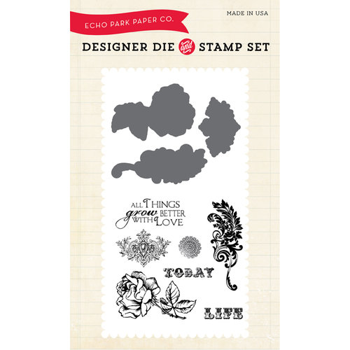 Echo Park - Spring Collection - Designer Die and Clear Acrylic Stamp Set - Things Grow Better with Love