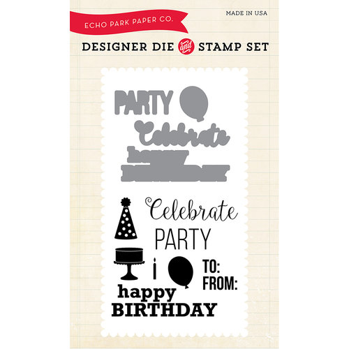 Echo Park - Sentiments - Designer Die and Clear Acrylic Stamp Set - Party Time