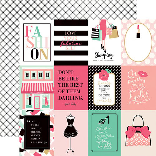 Echo Park - Fashionista Collection - 12 x 12 Double Sided Paper - 3 x 4 Journaling Cards