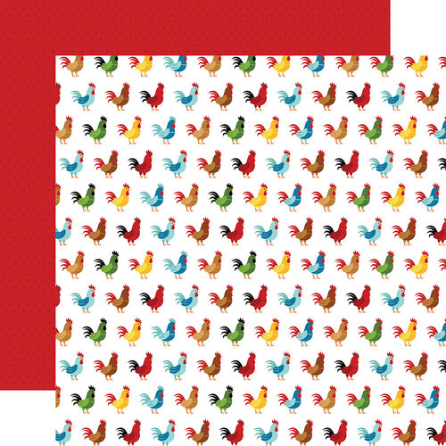 Echo Park - Fun On The Farm Collection - 12 x 12 Double Sided Paper - Rooster Rainbow