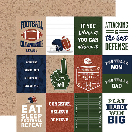Echo Park - Football Collection - 12 x 12 Double Sided Paper - 3 x 4 Journaling Cards