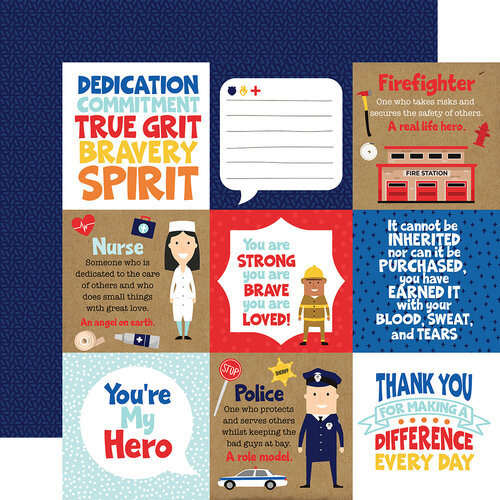 Echo Park - First Responder Collection - 12 x 12 Double Sided Paper - 4 x 4 Journaling Cards