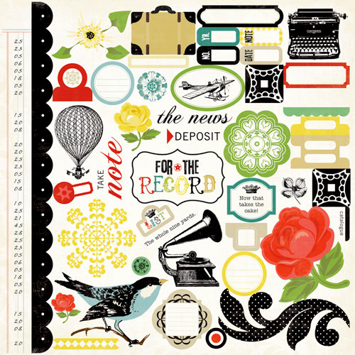Echo Park - For The Record Collection - 12 x 12 Cardstock Stickers - Elements