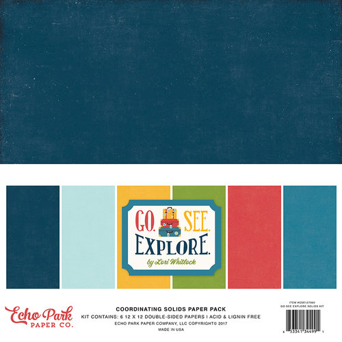 Echo Park - Go See Explore Collection - 12 x 12 Paper Pack - Solids