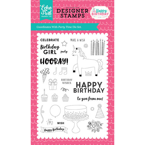 Echo Park - Happy Birthday Girl Collection - Clear Photopolymer Stamps - Party Time