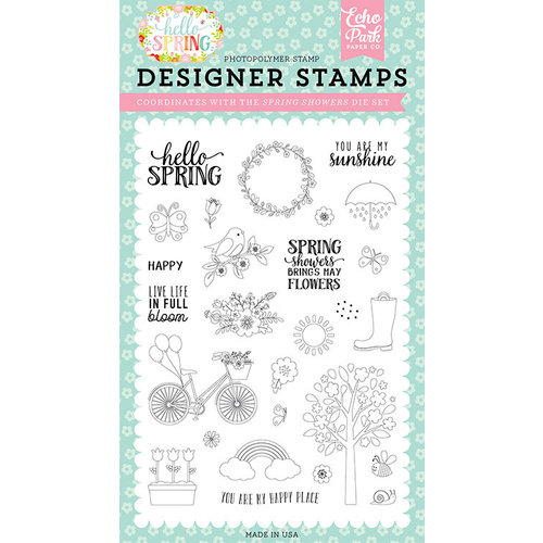 Echo Park - Hello Spring Collection - Clear Photopolymer Stamps - Spring Showers