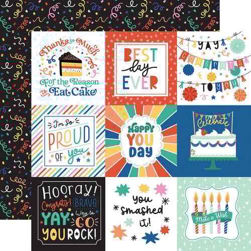 Echo Park - Hip Hip Hooray Collection - 12 x 12 Double Sided Paper - 4 x 4 Journaling Cards