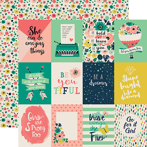 Echo Park - Just Be You Collection - 12 x 12 Double Sided Paper - 3 x 4 Journaling Cards