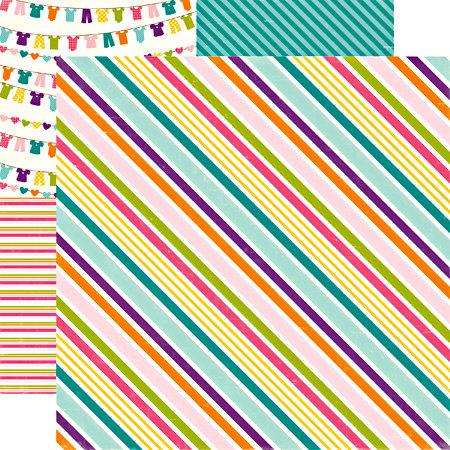 Echo Park - Little Girl Collection - 12 x 12 Double Sided Paper - Suzy Stripe, CLEARANCE