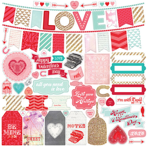 Echo Park - Lucky In Love Collection - 12 x 12 Cardstock Stickers - Elements