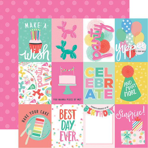 Echo Park - Let's Party Collection - 12 x 12 Double Sided Paper - 3 x 4 Journaling Cards