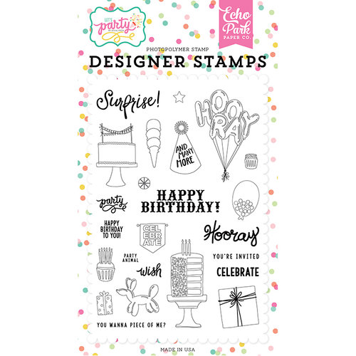 Echo Park - Let's Party Collection - Clear Photopolymer Stamps - Party Animal