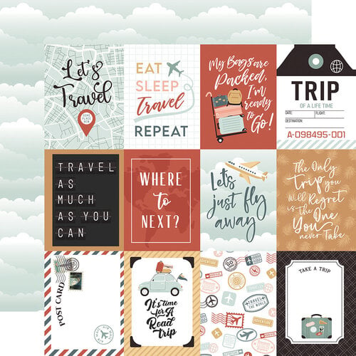 Echo Park - Let's Take The Trip Collection - 12 x 12 Double Sided Paper - 3 x 4 Journaling Cards