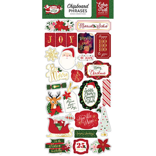 Echo Park - Merry and Bright Collection - Christmas - Chipboard Stickers - Phrases
