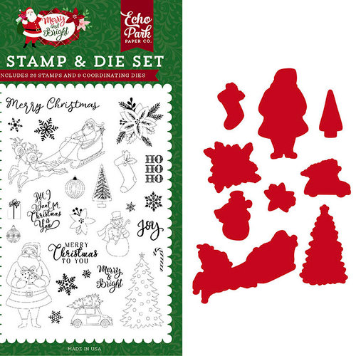 Echo Park - Merry and Bright Collection - Christmas - Designer Die and Clear Acrylic Stamp Set - Merry Christmas To You