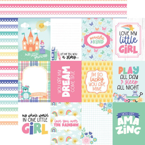 Echo Park - My Little Girl Collection - 12 x 12 Double Sided Paper - 3 x 4 Journaling Cards