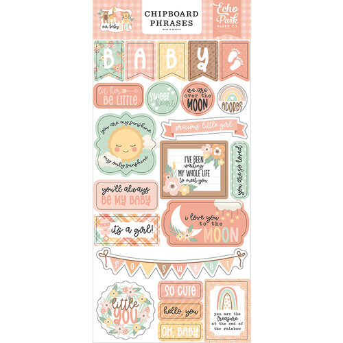 Echo Park - Our Baby Girl Collection - Chipboard Embellishments - Phrases