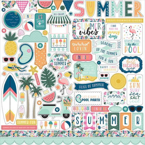 Echo Park - Pool Party Collection - 12 x 12 Cardstock Stickers - Elements