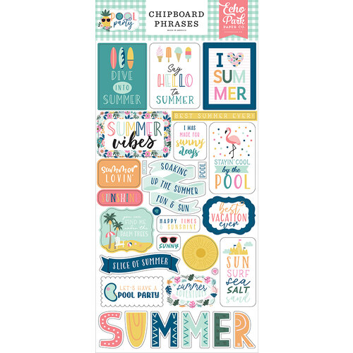 Echo Park - Pool Party Collection - Chipboard Stickers - Phrases