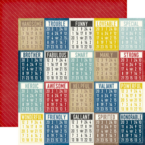 Echo Park - Petticoats and Pinstripes Collection - Boy - 12 x 12 Double Sided Paper - Boy Bingo Cards