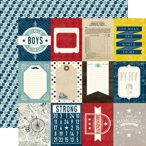 Echo Park - Petticoats and Pinstripes Collection - Boy - 12 x 12 Double Sided Paper - 3 x 4 Journaling Cards