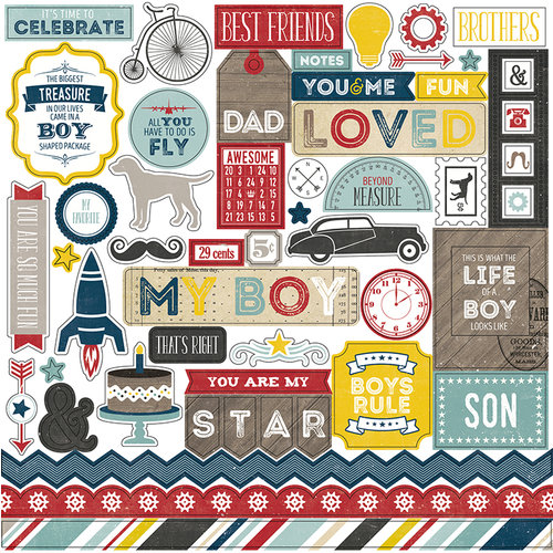 Echo Park - Petticoats and Pinstripes Collection - Boy - 12 x 12 Cardstock Stickers - Elements
