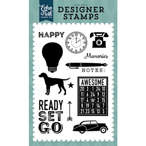 Echo Park - Petticoats and Pinstripes Collection - Boy - Clear Acrylic Stamps - Ready Set Go