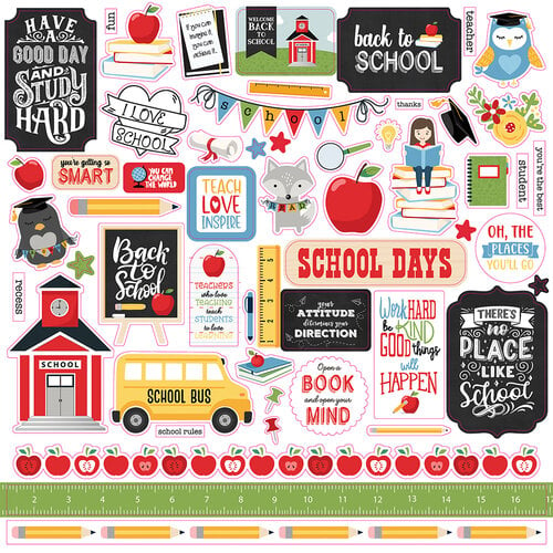 Echo Park - School Rules Collection - 12 x 12 Cardstock Stickers - Elements